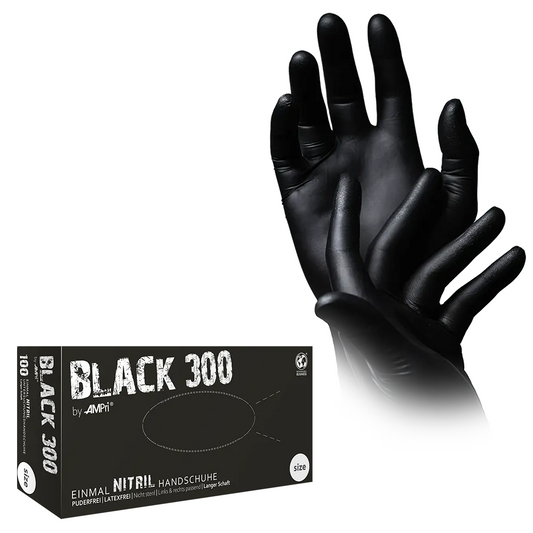 Ampri Black 300 Nitrile gloves with excess length, black | Box (100 pieces)