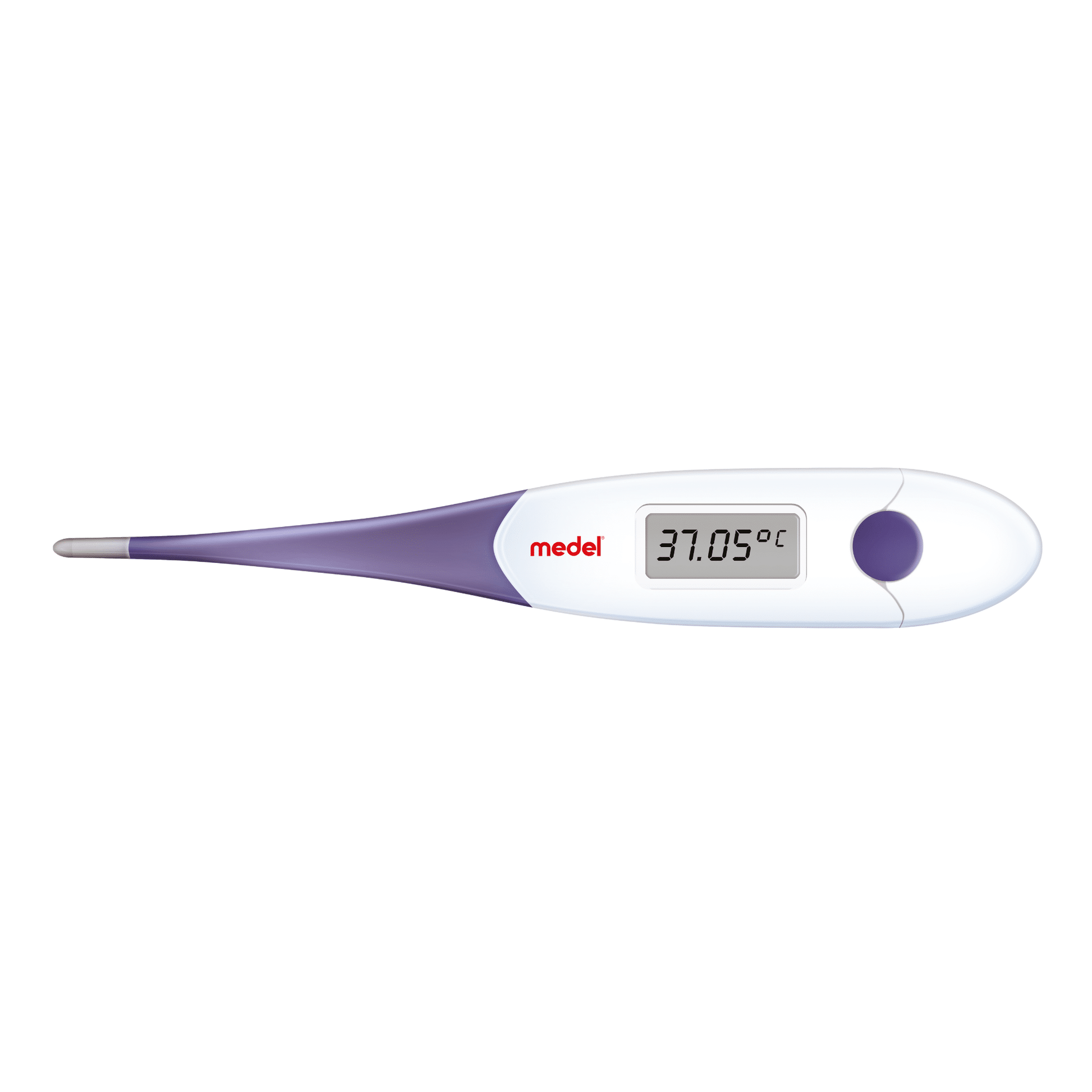 Das Medel Fertyl Basalthermometer von Beurer GmbH zeigt auf seinem LCD-Bildschirm in lila-weißem Design eine Temperatur von 37,05 Grad Celsius an.