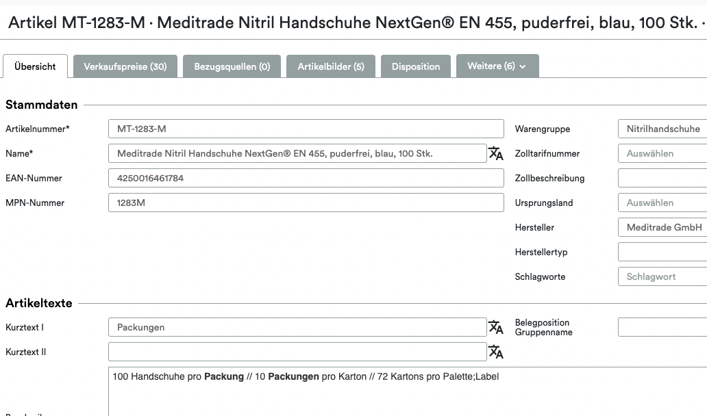 Screenshot einer Webseitenauflistung für „Altruan UnitTable Sync: Weclapp Verpackungseinheiten und Stücklistengenerator“ auf Amazon, einschließlich Produktdetails wie Typ, Größe, Marktplatz.