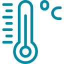 Ein Symbol eines Thermometers mit einer Temperaturskala auf der linken Seite und dem Celsius-Symbol auf der rechten Seite. Das Thermometer wird mit einer Linie im Inneren dargestellt, die eine Messung angibt. Das Symbol ist blau und hat einen transparenten Hintergrund.